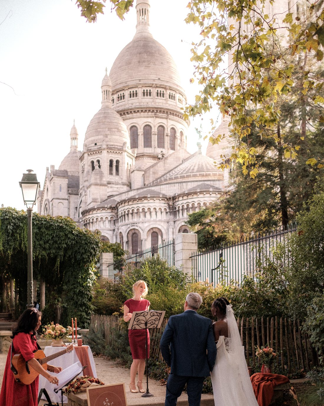 Sumana singing at a wedding vow renewal ceremony below the Sacre-Coeur, Montmartre